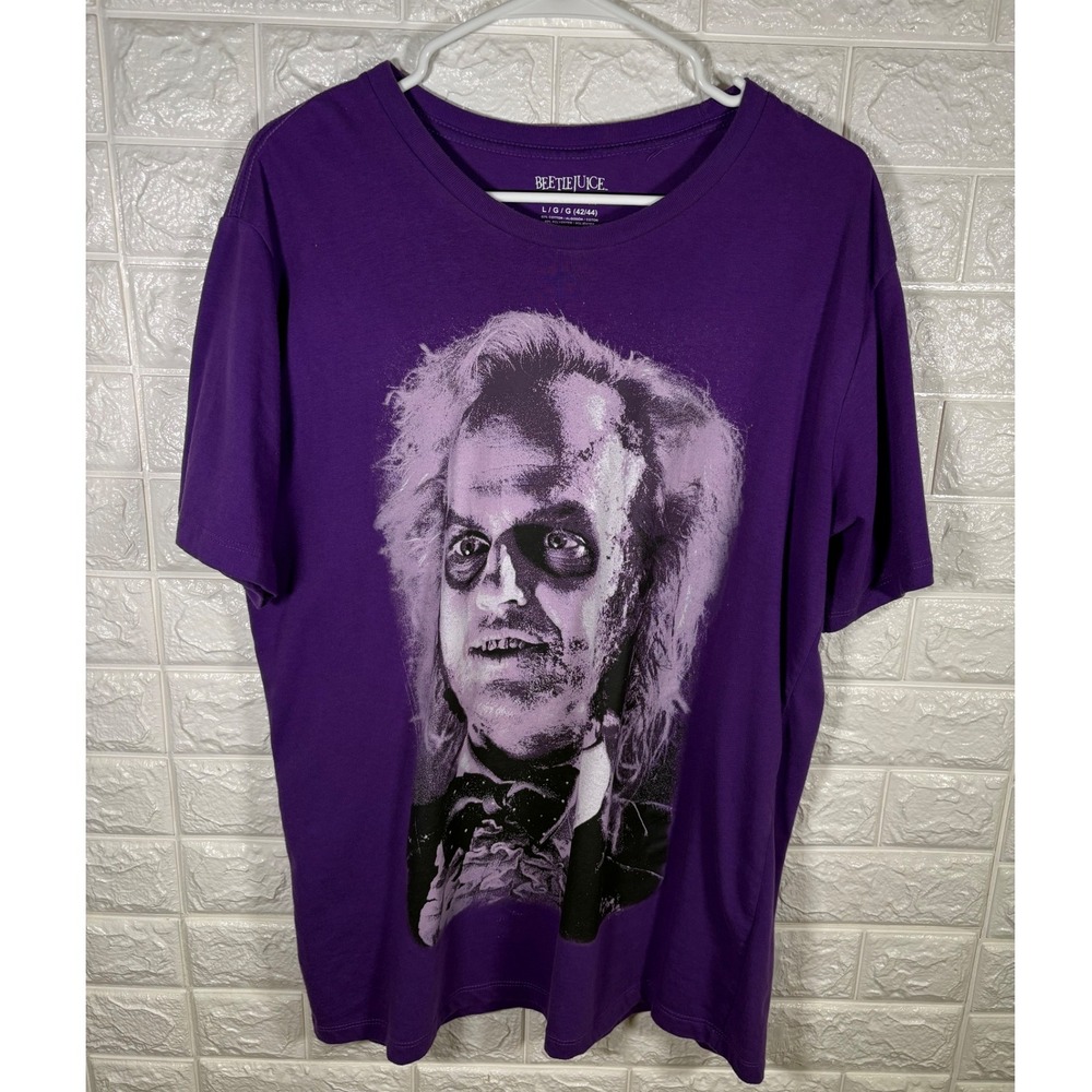 Beetlejuice Mens Graphic Print T Shirt Purple Large Movie Tee‎ Short Sleeve